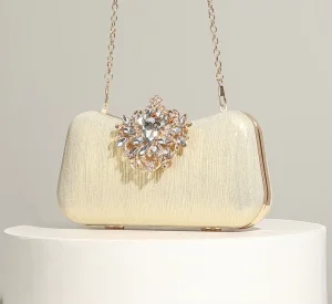 Luxurious Fashion Rhinestone Evening Clutch Bag with Elegant Floral Pattern and Chain Strap for Women’s Formal Events Ladies Bag