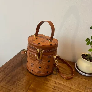 Luxurious Women’s Cylindrical Bucket Bag Fashionable Handbag Made of PU Material with Decorations 8016