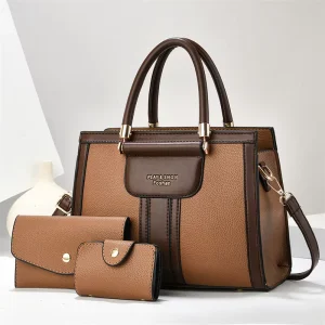 Luxury 3pcs Set Handbag for Women Elegant Business Tote Bag Fashion Contrast Pu Shoulder Bag Chic Lady Purse Wallet
