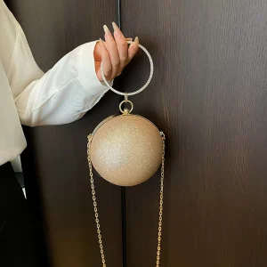 Luxury Ball Handle Ladies Mini Evening Satchel Removable Shoulder Strap Metal Chain Shoulder Strap