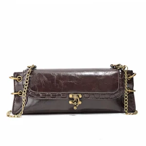 Luxury Brand Designer Long Style Clutch Bag Women Vintage Lock PU Leather Shoulder Bag with Chain
