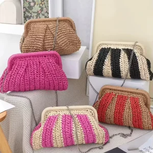 Luxury Classic Woven Straw Bag Summer Vacation Colorful Beach Bag Fashion Lady Clutch Handbag Messenger Bag Bolsa De Diseador