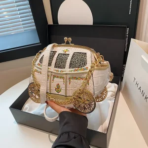 Luxury Classical Car Shaped School Bag Women Unique Clutch Bag Vegan Leather Purse Chain Shoulder Lady Messenger Handbag