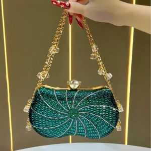 Luxury Crystal Clutch Bag for Women Sparkling Rhinestone Gold Chain Strap Lock Closure 1-1.9L Capacity Evening Formal Party
