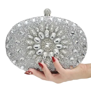 Luxury Crystal Diamond Evening Prom Purse for Lady Flower Shaped Rhinestone Clutch Bag