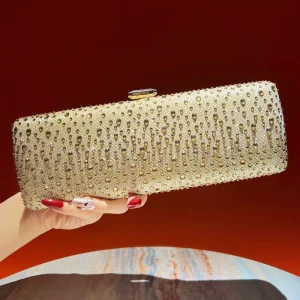 Luxury Crystal Evening Bag for Women Rhinestone Chain Crossbody Bag Wedding Long Clutch Bags