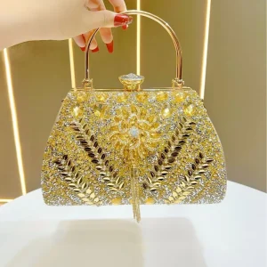 Luxury Crystal Evening Clutch Large Capacity Rhinestone Tassel Detachable Chain Weddings Parties Glamorous Women Formal Handbag