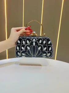 Luxury Crystal Floral Fashion Evening Clutch Bag Diamond Wedding Square Chain Shoulder Cross Body Rhinestone Shiny Party Ladies