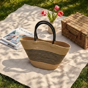 Luxury Custom Hand woven Bohemian Women Totebag Large Capacity Solid Color Embroidery Open/Zipper Closure PP Daily Travel Use