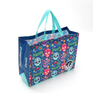 Luxury Custom Pattern Blue PP Laminated Non Woven Fabric Medium Size Reusable EcoBag Tote Shopping Handle Bag