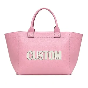 Luxury Custom Purse Embroidery Design Logo Large Pink PU Lychee Vegan Leather Tote Bags Ladies Handbags Crossbody Bags for Women
