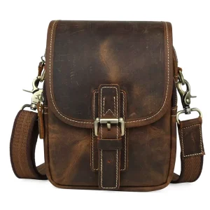 Luxury Design Men Mini Vintage Genuine Leather Business Messenger Waist Belt Bag Crossbody Shoulder Bag