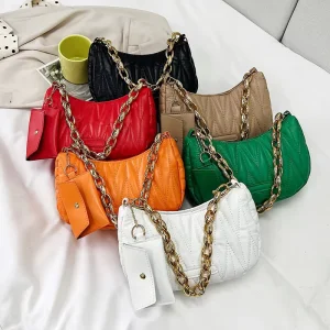 Luxury Designer Bags Thick Chain Single Strap PU Polyester Lining Solid Zip Closure Retro Women’s Fashion Simple Shoulder Casual
