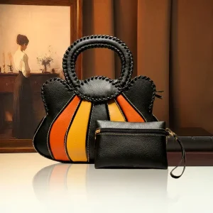 Luxury Designer Patchwork Handbags Women Unique Fan Shaped Bag Circular Braided Handle Shoulder Crossbody Satchel