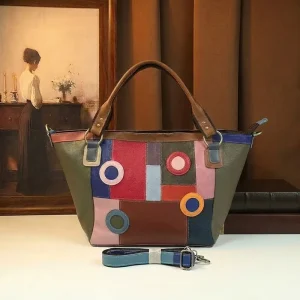 Luxury Designer Patchwork Tote Bag Women Vintage Geometric Top Handle Shoulder Crossbody Hobo Satchel Bag Ladies Purse