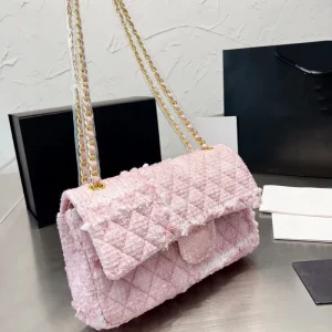 Luxury Designer Quilted Chain Bag Vintage Wool Flap Gold Leather Woven Crossbody Purse Shoulder Gift Bag for Dating Travel