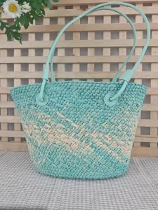 Luxury Designer Straw Woven Women’s Handbag New Summer Open Closure Gradient Pattern Fashion Style Customizable Bag