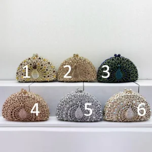 Luxury Diamond Crystal Evening Party Gown Peacock Shape Rhinestone Daily Use Dress Chain Evening Purse