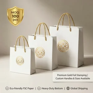 Luxury Eco Friendly Biodegradable Recyclable Art Paper Shopping Bags Customized Ribbon Handles For Clothing Shoes