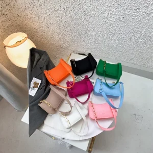 Luxury Female Handbag Purse Solid Color Small Handle Underarm Bag Clutch Fashion Felt Cloth Pattern Shoulder Bags for Women