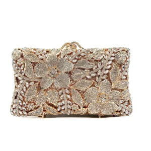 Luxury Flower Petal Rectangle Diamond Clutches Crystal Rhinestone Wedding Ladies Crossbody Evening Bags