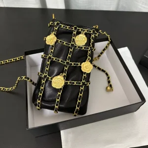 Luxury Genuine Leather Camellia Flower Mini Phone Bag Classic Designer Chain Crossbody Shoulder Bag