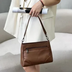 Luxury Genuine Leather Handbag Women Elegant Top-handle Tote Bag Zipper Portable Versatile Shoulder Crossbody Purse