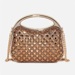 Luxury Gold Rhinestone Clamshell Closure Evening Clutch with Chain Strap Mini Evening Bags for Wedding Party Prom