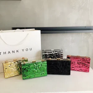 Luxury Handbags for Women square Acrylic Fashionable Evening Bags Black Soild Nip Evening Bags