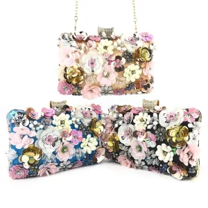 Luxury Handmade Sequin and Beaded Flower Crystal Ladies Clutch Bag Evening Bag