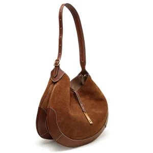 Luxury Large Capacity Brown Women’s Handbag with Single Strap Crescent Moon Fashion Style Polyester Lining