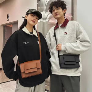 Luxury Men’s PU Leather Messenger Bag with Custom Logo Fashionable Shoulder Bag