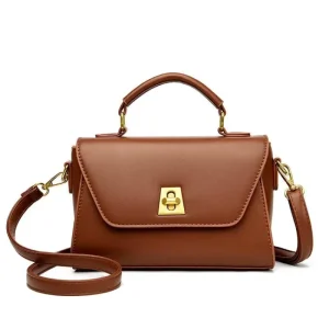 Luxury Minimalist Square Satchel Metal Turn Lock Lady Purse Factory Bulk OEM Women’s Small Crossbody Bag Trendy Style
