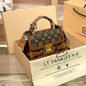 Luxury Monogram Handbag Women Designer Scarf Handle Shoulder Bag Elegant Crossbody Satchel Top Handle Ladies Small Travel Purse