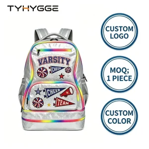 Luxury PU External Frame Waterproof Cheer Backpack with Zipper Closure Custom Design High End Cheerleading Bag