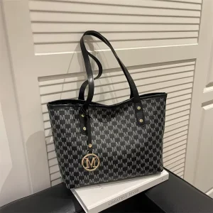 Luxury PU Leather Handbag for Women Designer Inspired Top Handle Purse Double Shoulder Strap Shoulder Bag Elegant Black Tote Bag