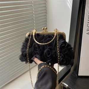 Luxury Party Purse for Woman Chain Shoulder Rose Flower Woman Bags Lady’s Evening Bags with Lock