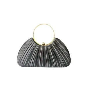 Luxury Pleated Evening Clutch Bag with Ring Handle for Women Elegant Banquet Dress Handbag