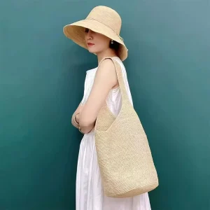 Luxury Raffia Straw Beach Single Tote Bag Waterproof Woven Vacation Bag for Women Summer Pool Party