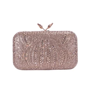 Luxury Retro Rhinestone Clutch Bag Leaf Clasp Evening Purse Detachable Chain Shimmer Wedding Party Handbag