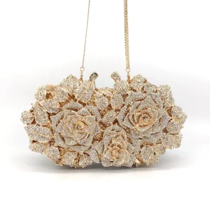 Luxury Rose Diamond Women Rhinestone Crossbody Clutch Evening Bag