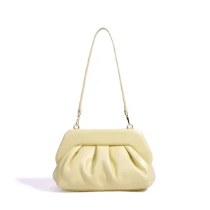 Luxury Ruched Genuine Leather Clutch Bag for Women Trendy Pleated Cloud Shoulder Bag Elegant Doctor Frame Underarm Handbag