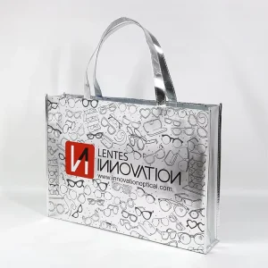 Luxury Shiny Silver Laser Non Woven Tote Bag Custom Logo Printed For Shopping