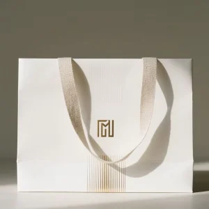 Luxury Silver Foil Stamping Custom Logo Shopping Bags Eco-Friendly White Cardboard Bags Ribbon for Promotions Personalized Your