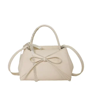 Luxury Small Ladies Satchel Handbag in PU with Wide Silver Chain Decoration Beading Waterproof Polyester Lining String Closure