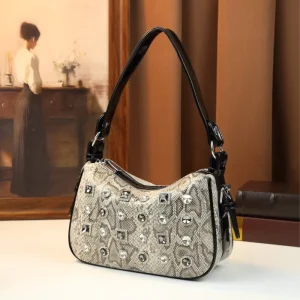 Luxury Snake Skin Handbags Women Designer Rhinestone Shoulder Bag Sparkly Python Print Patent Leather Ladies Party Purse