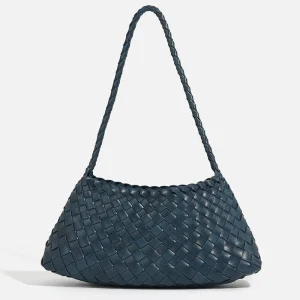 Luxury Vintage Ladies Woven PU Leather Shoulder Bag Handmade Open Closure Braided Tote Purse Portable Drawstring Feature Fashion