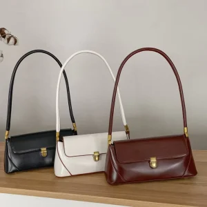 Luxury Vintage Lock Designer Hobo Bag for Women Fashion Vegan Leather Ladies Purse Chains Decoration Portable Shoulder Handbag