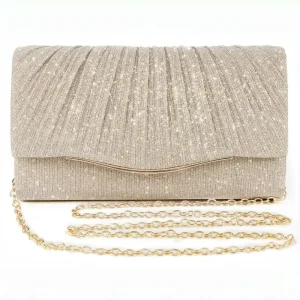 Luxury Women Evening Bags Ruched Design Sequined Small Envelope Shaped Box Party Wedding Event Handbags Purse