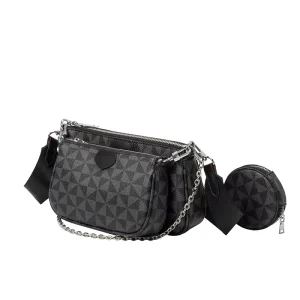 Luxury Women Small Shoulder Bags Custom Logo Long Chains 3 Pieces Set Crossbody Purses